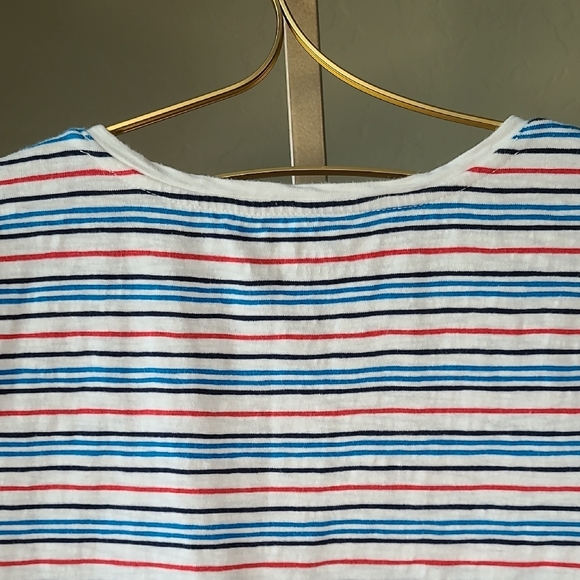 GAP Red White Blue Easy Tee Striped T-shirt V-Neck Dress 100% Cotton Medium - Picture 10 of 14